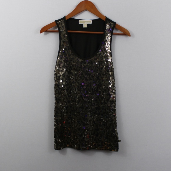Michael Kors Tops Michaels Kors Olive Green Gold Sequin Tan Top
